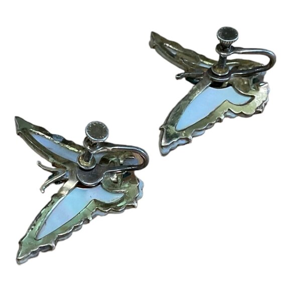 Earrings Screw-Back Butterfly MOP Mother of Pearl Gold Vintage Ocean Treasure St - Picture 8 of 9